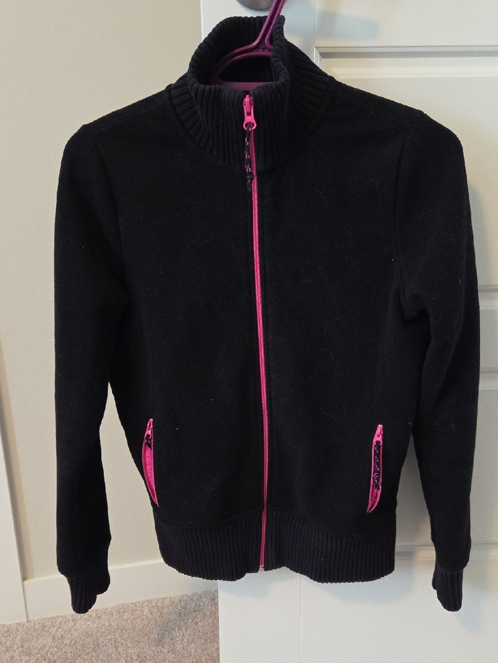 Old Navy Black Fleece Jacket with Pink Trim